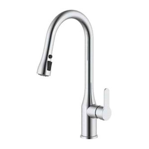 Grifo monomando de cocina caño alto plateado cepillado serie trazo